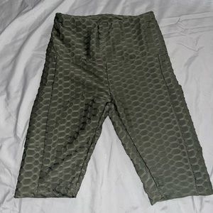 Green Ribbed Biker Shorts